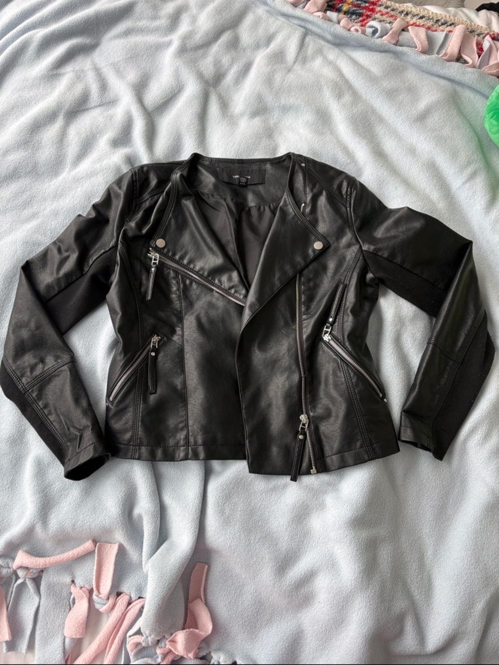 Vero Moda Black Faux Leather Asymmetrical Zip Jacket